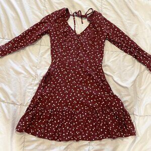 Hollister Co. Burgandy and White Floral Babydoll Dress